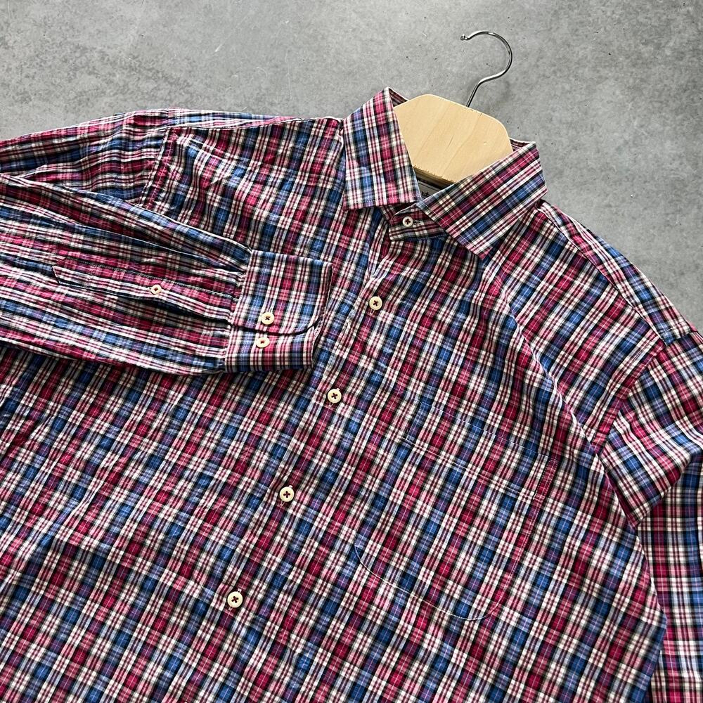 Peter Millar Plaid Men’s Shirt Size Large Long Sleeve Button Pink & Blue